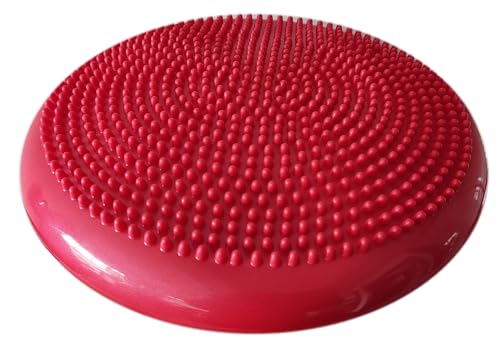 AppleRound Inflated Wobble Cushion with Hand Pump, Air Stability Board (Extra Thick), Core Balance Disc for Adults, Sensory Wiggle Seat for Kids, Flexible Seating for All Age, 13.5in / 34cm Diameter - color: Red