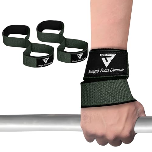 Weight Lifting Straps Figure 8, Anti Slip Strap with cuffs wrist Support for Gym Workout Deadlift Powerlifting Bodybuilding Weightlifting, Fitness Strength Training, Hand Bar Grip for Men - color: Green