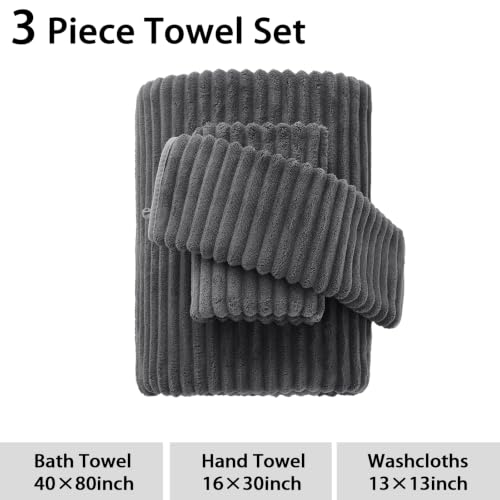 3 Piece Bath Towel Set, 40"x80" Bath Sheets,Charcoal Gray | 1Bath towels 1Hand towels 1Washcloths，Microfibers，Extra-large size，Big and Tall users，Quick dry，Highly Absorbent - color: Charcoal Gray, size: 3 Piece Towel Set