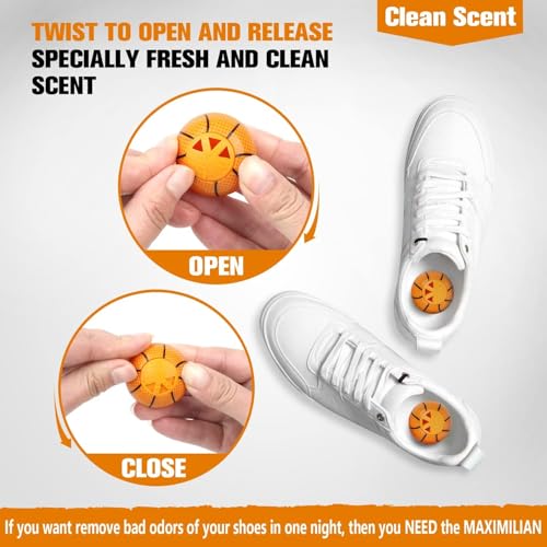 MAXIMILIAN Shoe Deodorizer Balls 6pcs Orange Shoe Fresheners Balls | Shoe Freshener Balls,Shoe Balls Odor Eliminator,Sneaker Balls Deodorizers Strong,Shoe Odor Elimination for Shoes Wardrobe