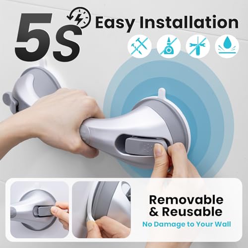 TAILI Shower Handles for Elderly Suction, 2 Pack 12 Inch Shower Grab Bars for Seniors, Grab Bars for Bathtubs and Showers, No Drilling Removable Safety Shower Grip, Silver,G9 - color: Silver, size: 12.2"