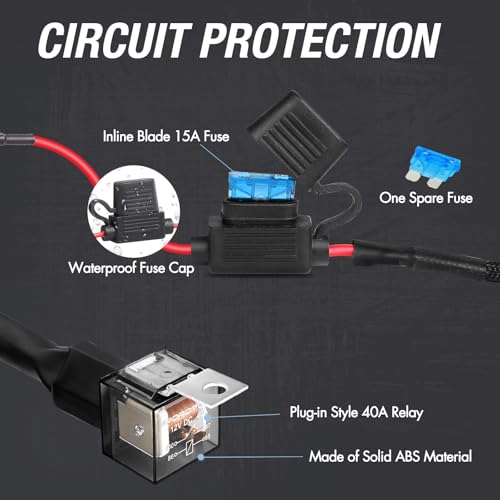 Wiring Harness 1 Lead, ACEC SHOP Light Bar Wiring Harness 12V 40A Rocker Switch Relay Fuse Nylon Wiring Harness Kit for Light Bars Work Lights Fog Lights Rock Lights for Truck UTV ATV Car Boat - style: 1 Lead