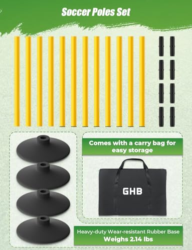 GHB Agility Poles 4 Pack 50" Sports Soccer Training Poles | Detachable Speed Training Equipment Football Accessories with Rubber Base - size: A.Rubber Base