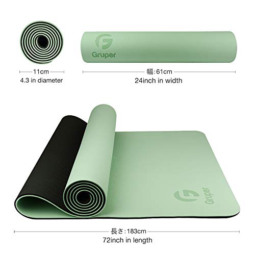 Gruper Yoga Mat Non Slip, Eco Friendly Fitness Exercise Mat with Carrying Strap,Pro Yoga Mats for Women,Workout Mats for Home, Pilates and Floor Exercises - color: Matcha Green / Black, size: 0.24*24*72 Inches