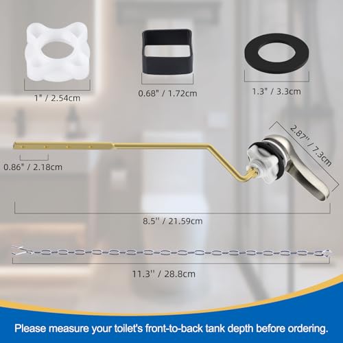 Hibbent Metal Side Mount Toilet Handle Replacement Kit, Brushed Nickel | Upgraded Metal Flush Lever, Universal Toilet Flush Handle Fit Side Tanks, Stainless Steel Flapper Chains, 4 Adjustable Holes - color: Brushed Nickel, style: Classic Side Mount
