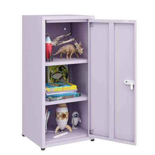 MIOCASA Metal Storage Cabinet with Lock, 3 Adjustable Shelves Single Door Steel Locker for Home, Office & Garage (Purple) - color: Purple