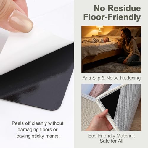 12 Pcs Rug Grip Pads for Hardwood Floors and Tiles, Non Slip Rug Grippers, Heavy Duty Corner Grippers for Rugs, Washable & Reusable Carpet Tape Alternative, Keep Rugs in Place & Corners Flat