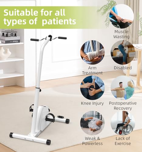 HOMGIM 2-in-1 Pedal Exerciser for Arms & Legs – Adjustable Resistance Sit-Down Bike for Seniors, Stroke Recovery & Physical Therapy – Portable Under Desk Knee Peddler for Home Rehab（White）
