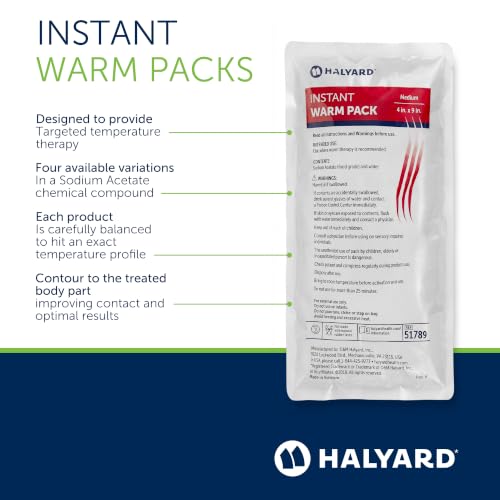 HALYARD Hot Compress Disposable Instant Warm Packs Heat Therapy Pain Relief 4 x 9 Inches, 24 Packs Per Case - 51789