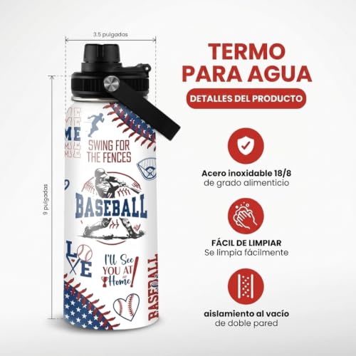 Baseball Water Bottle - 32oz Stainless Steel Insulated Sport Bottles with Lid - Men Baseball Lover Player Fan Coach - color: Baseball 4