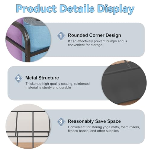 Yoga Mat Storage Rack Basket with Wheels, Home Gym Storages Rack with Wheels Workout Equipment Storage Cart, Exercise & Fitness Organizer Black