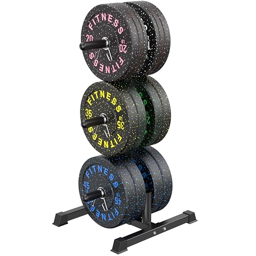 HANDBODE Weight Plate Rack with Barbell Storage, 1100 lbs Capacity | 6-Peg Vertical Holder for 1- or 2-Inch Plates, Heavy-Duty Organizer for Home Gym - style: 390 LB - Set with Rack