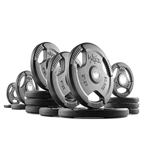 XMARK TRI-GRIP Pair or Set of Olympic Weight Plates, Rubber Coated Exercise Weights for Olympic Barbell, Strength Training Weight Set for Home Gym - color: 22) Set 305 lbs