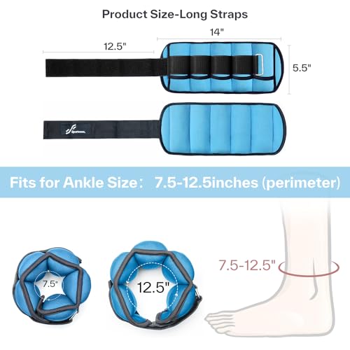 Sportneer Adjustable Ankle Weights Set - 1 Pair (2-10 lbs) Removable Sandbags for Women & Men, Comfortable Neoprene Leg Weights for Walking, Running, Pilates, Yoga, Home Workout & Physical Therapy - color: Blue