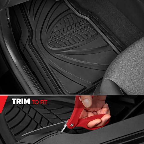 Motor Trend FlexTough Guard All-Weather Floor Mats for Cars – Black Waterproof Rubber Floor Mats, Universal Trim-to-Fit Automotive Accessories for Cars, Trucks & SUV - color: Solid Black