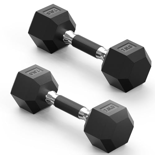 PAPABABE Hex Dumbbell Set 2.5-100lb, Rubber Grip Dumbbells, Home Gym | Complete & Durable Cast Iron Core Odorless Antiroll Hex Shape Ergonomic Versatile Home Gym Comfort Non-Slip Grip - size: 7.5 lb, Pair, style: Rubber Grip