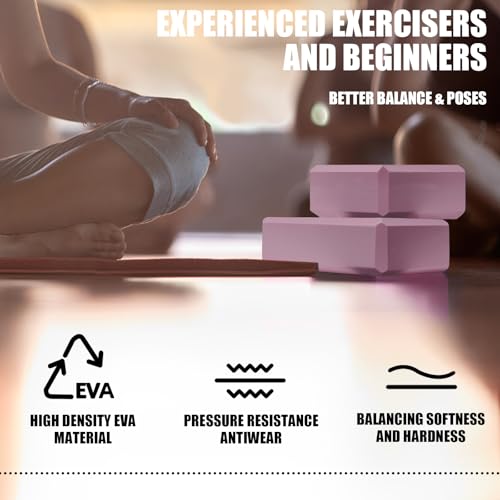 Septo 2 Pcs Yoga Blocks, 9x6x3 Inch Foam Blocks for Pilates | High density EVA foam Yoga Props lightweight non-slip surface for meditation stretching balance training - color: Pink