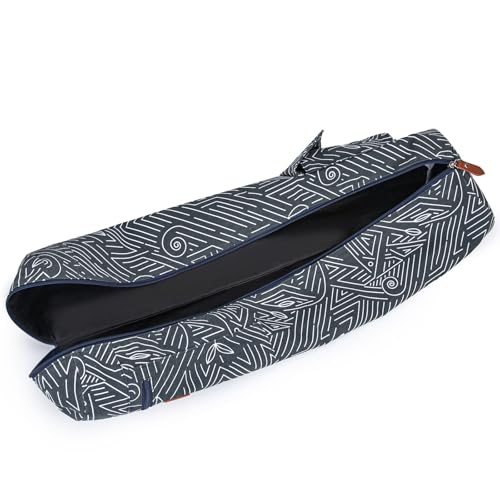 Yoga Mat Bag for Women & Men, Full-Zip Canvas Pilates Bag with Pockets | Lightweight Yoga Mat Carrier with Adjustable Shoulder Strap, Fits 1/4 & 1/3 Inch Thick Mats, for Studio Gym Travel Workout - color: Blue and White Striped Pattern