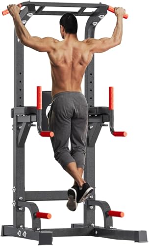 soges Power Tower Pull Up Bar Dip Station, All in One Free Standing Pull Up Bar for Home Gym with 7-Level Height Adjustable, Multi-Function Power Racks Strength Training Equipment, 330 lbs Capacity - color: Black