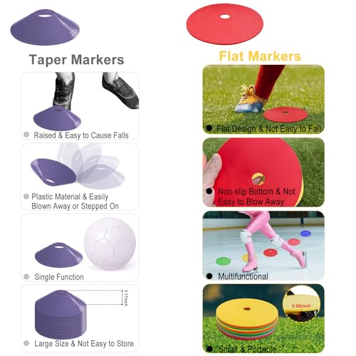 50PCS 6Inch Flat Cones for Sports Training：Non-Slip Field Cones for Soccer Training,Speed Agility Practice Equipments for Football & Basketball Sports,5 Colors