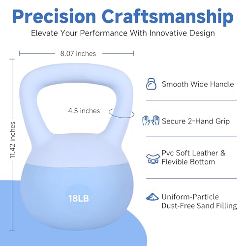 Leikefitness Soft Kettlebells,Weights for Women and Men,Home workout. | Color Coded Anti Slip Grip Kettlebell,Cushioned Impact-Resistant Base,Wide Handle Design - color: BLUE, size: 18 pounds