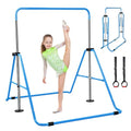 Expandable Gymnastics Bars with Ring, Adjustable Height Gymnastic Horizontal Bars, Gym Junior Training Bar Children Folding Training Monkey Bars for Kids - color: Blue