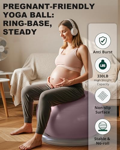 Trideer Yoga Ball Chair with Base for Office Desk, Exercise & Stability Ball Seat, Pilates Ball for Core Training, Pregnancy Ball, Back Pain Relief & Active Sitting - color: Purple, size: L(23-26inches/58-65cm)