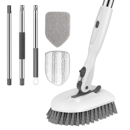 SetSail Floor Scrub Brush, 3-in-1 Tile Tub Floor Scrubber with 52-inch Adjustable Long Handle Shower Cleaner Brush and 3 Detachable Replacement Brush Heads for Cleaning Bathroom Tub Tile, White Grey - color: White Grey, size: 2 Pads