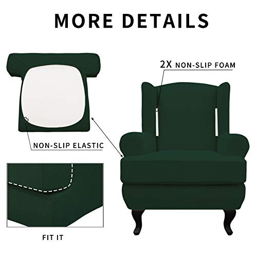 Easy-Going Stretch Wingback Chair Sofa Slipcover 2-Piece Sofa Cover Furniture Protector Couch Soft with Elastic Bottom, Spandex Jacquard Fabric Small Checks, Dark Green - color: Dark Green