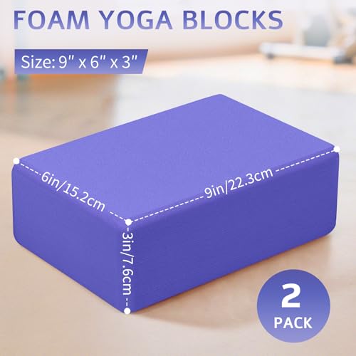 Yoga Blocks 2 Pack, Premium Yoga Brick Foam Blocks to Improve Strength, Flexibility & Balance, Light Weight - Safe and Stable Support for Yoga, Pilates, Meditation & Stretching - color: 2PACK-Purple