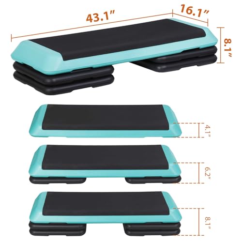 43'' Wide Adjustable Aerobic Step Platform - 4 Stackable Risers for Home Gym Cardio, Strength & Full-Body Training - color: Green