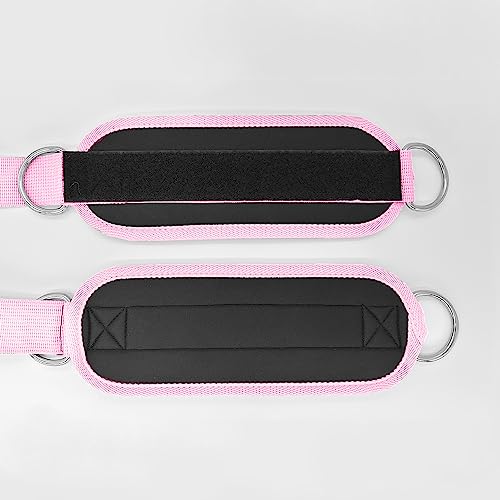 Fitness Ankle Straps for Cable Machines, 2 Pack Comfortable Adjustable Padded Ankle Wrist Cuffs, Kickback Glute Workouts for Men Women, D-Ring Leg Straps with Neoprene Padding - color: pink