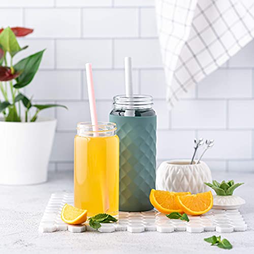 Juice Bottles - 4 Pack Wide Mouth Glass Bottles with Lids - for Juicing, Smoothies, Beverage Storage - 10oz Glass Water Bottles, BPA Free, Stainless Steel Lids, Leakproof, Reusable, Borosilicate - size: 10 oz