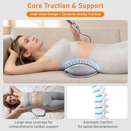Multifunctional Electric Lumbar Traction Device for Daily Lumbar Comfort, Cordless Battery-Powered Back Traction Device with 3 Modes Dynamic Traction, 3-Level Heating & Manual Adjustment