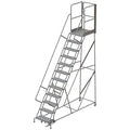 Tri-Arc RWSR112246-XR 12-Step Gateway Rear-Exit Steel Rolling Ladder with 30" Deep Top Platform, Perforated Tread with Handrails, 24" Wide Steps, Gray - size: 12-Step, style: Perforated Tread