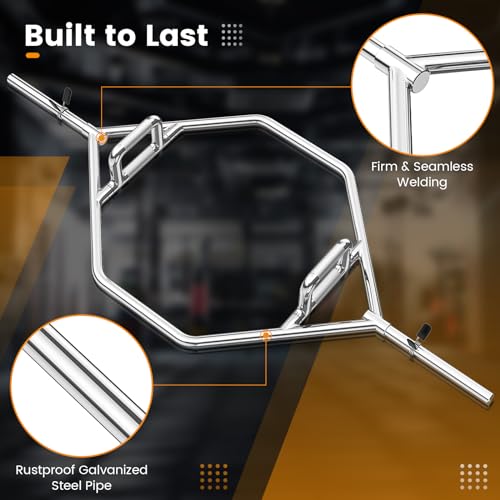 Goplus 56’’ Olympic Hex Bar, Chrome Finish Barbell Trap Bar with Flat or Raised Knurled Handles for Squats, Deadlifts, Shrugs, Strength Training Weight Lifting, 800LBS Weight Capacity - color: Sliver, fit 1’’ weight plates