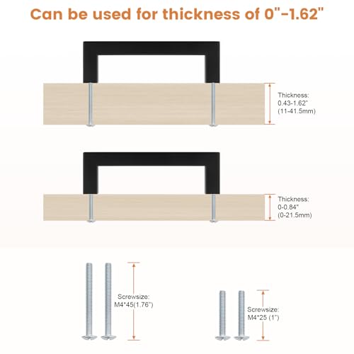 Probrico 5 Pack Black Kitchen Cabinet Pulls,Stainless Steel 3.75inch Hole Center Kitchen Cabinet Handles,Square Corner Bar Black Dresser Drawer Pull Handles - color: Black, size: Hole Center: 96mm(3.75inch)