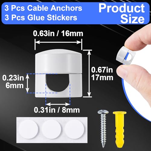 SmallCat 3 Sets Charger Holders for Cords, White Cord Holder for Nightstand | Adjustable Metal Cable Anchor Clips, Adhesive Cable Management Wire Organizers for Desk, Office, Nightstand - color: White, size: 3 Sets