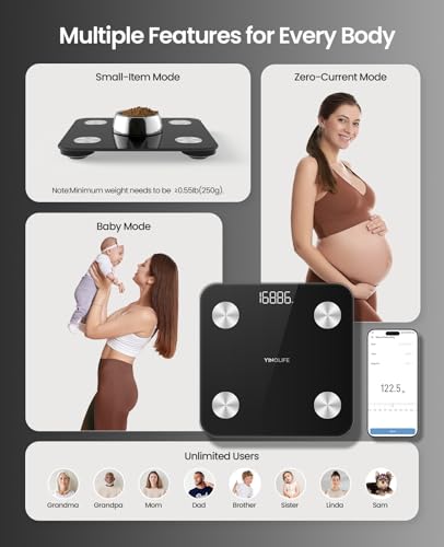 Scale for Body Weight, Digital Smart Bathroom Weight Scale with BMI, Body Fat, Muscle Mass, Accurate 20 Body Composition Scale, 10.2" Compact Platform with APP, 400lb, Black - color: Smart Scale Black