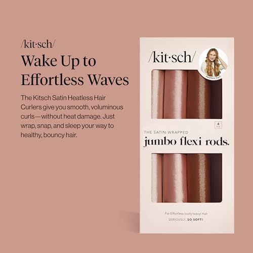 Kitsch Satin Jumbo Flexi Rods, Heatless Curling Rods - No Heat Curls Overnight, Comfortable Hair Curlers to Sleep In for Frizz-Free and No Heat Damage Styling - 4pcs, Rosewood - color: Rosewood, size: 1 Count (Pack of 4)