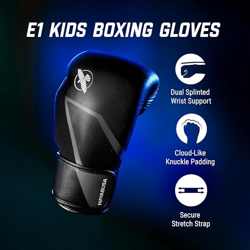 Hayabusa E1 Boxing Gloves for Kids, Youth and Teens - color: Black/Grey, size: 8oz