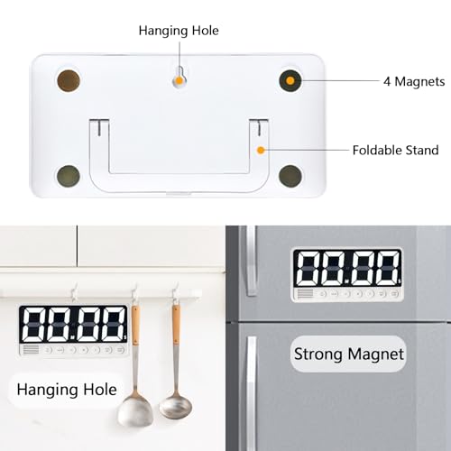 Digital Kitchen Timer with 7.1” Extra Large Display, Rechargeable Magnetic LED Countdown/Up Memory Timer with 6 Alarms & 4 Volume Levels for Cooking, Classroom, Office, Home Gym (White) - color: White