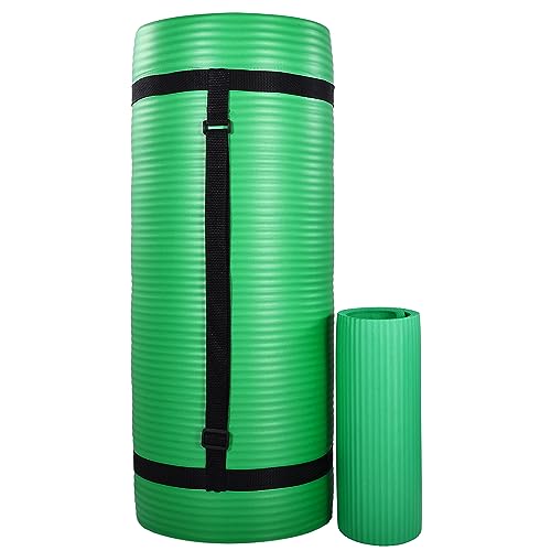 BalanceFrom 71x24 Inches Yoga Mat with Knee Pad and Optional Blocks – Extra 1-Inch Thick Non-Slip Foam with Anti-Tear Surface and Carrying Strap for Home, Studio, or Gym Workouts - color: Green, style: Mat & Knee Pad & Yoga Blocks
