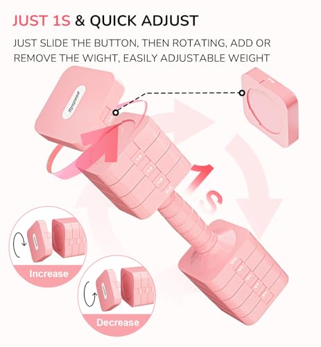 5-in-1 Adjustable Dumbbell Set for Women Men 10 lb Each | Dumbbells Set of 2, Free Weight Set at Home Gym, Locking/TPU Soft Handle for Exercise & Muscle Toning Weight Loss - color: Pink