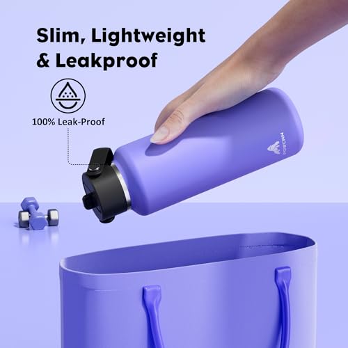 POWCAN 18oz Travel Water Bottle: Leakproof, Keep Cold 24H, BPA-Free, Lid with Handle, Insulated Water Bottle with Straw for School, Outdoors, Running, Camping, Gym, Playground, Teens (Violet's Tale) - color: Violet's Tale, size: 18 Ounces