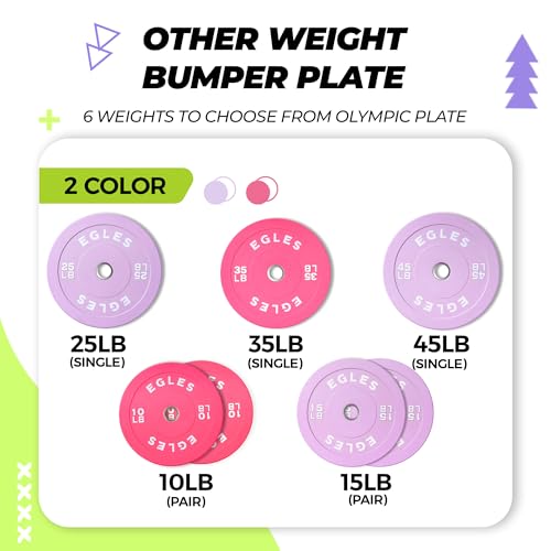 EGLES Vibrant Colorful Olympic Weight Plates, Rubber Barbell Plates, 2-inch Standard Virgin Rubber Bumper Plate 10 15 25 35 45LB for Home Gym Weightlifting, Strength Training, Fit Workouts