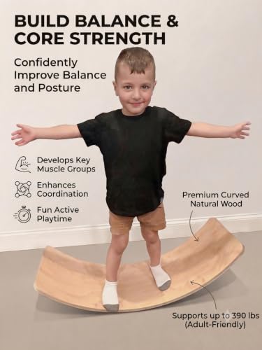 35" Balance Board Kids | Montessori Wobble Board for Toddlers Ages 3-5, Natural Wood Open-Ended Waldorf Sensory Toy for Indoor & Outdoor Play, Core Balance Trainer, Birthday & Christmas Gift 2026 - color: Original Wood Without Felt