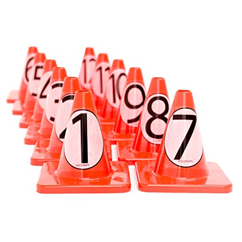LVL10 Pro Training Cones - 6" Soccer Training Cones for Sports - for Basketball, Football, Basketball and Agility Drills - Soccer Field Markers that Won't Crack, Slide or Fly - color: Orange, style: 12 Pack with Stickers