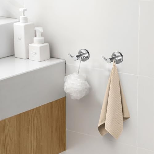 2 Pack Towel Hooks for Bathroom, Screw in Stainless Steel Wall Hooks for Hanging Coat Robe Keys(Brushed Nickel) - color: Brushed Nickel