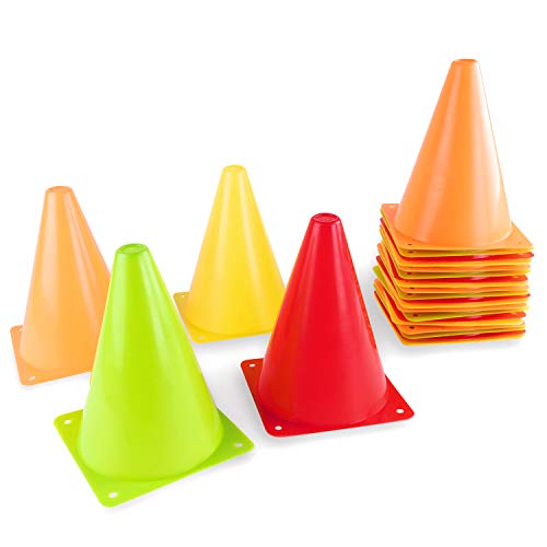 Super Z Outlet 7.5" Bright Neon Colored Orange, Yellow, Red, Green Cones Sports Equipment for Fitness Training, Traffic Safety Practice (24 Pack)